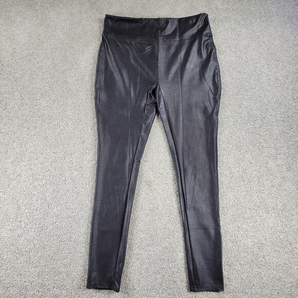 Serra Womens Faux Leather Leggings XL Black Metallic Stretch Skinny Slim Fit New - Picture 2 of 13